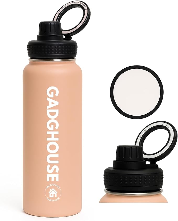 GadgHouse 40oz Stainless Steel Water Bottle with Magnetic Phone Holder – Leakproof, Insulated, BPA-Free, Keeps Hot 12H Cold 24H, for Gym, Office, Travel (BLUSH PINK)