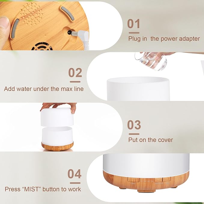 500ml Premium Essential Oil Diffuser with Remote Control. Ultrasonic Aromatherapy Humidifier Vaporizer. 7 Colors Lights. Comes with Timer & Auto-Off for Home & Office (White)