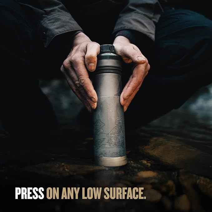 GRAYL UltraPress Titanium 16.9 oz Water Purifier & Filter Bottle for Hiking, Backpacking, Survival, Bushcraft, Travel (Covert Black)