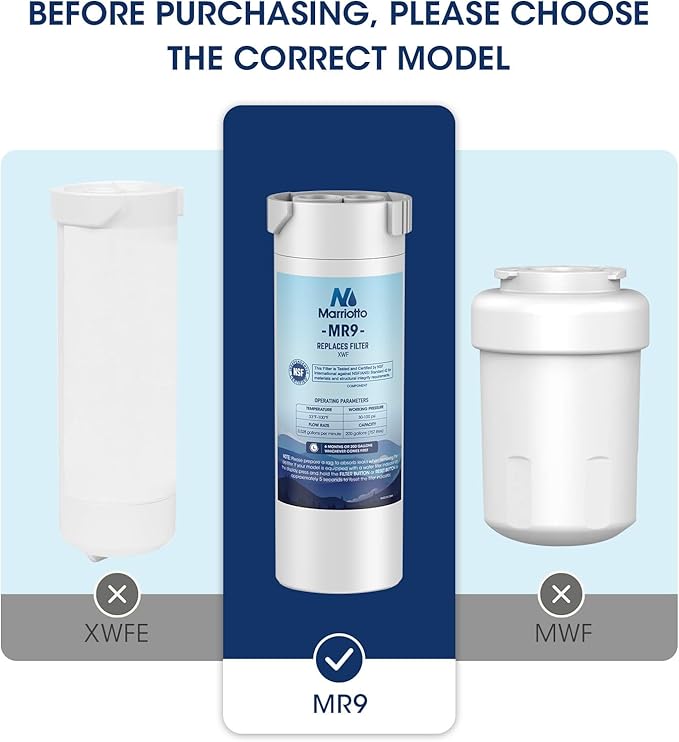 MARRIOTTO XWF Water Filter, Replacement for GE Refrigerator, Compatible With French-Door Models, 2 Pack (Not XWFE)