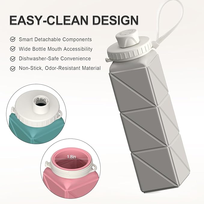 BEAUTAIL Collapsible Water Bottles 20.6oz, Silicone Foldable Portable Travel Water Bottle, BPA-Free, Leakproof Reusable for Traveling Camping Hiking Cycling Yoga Sports Outdoor, 1 Pack (Starlight)