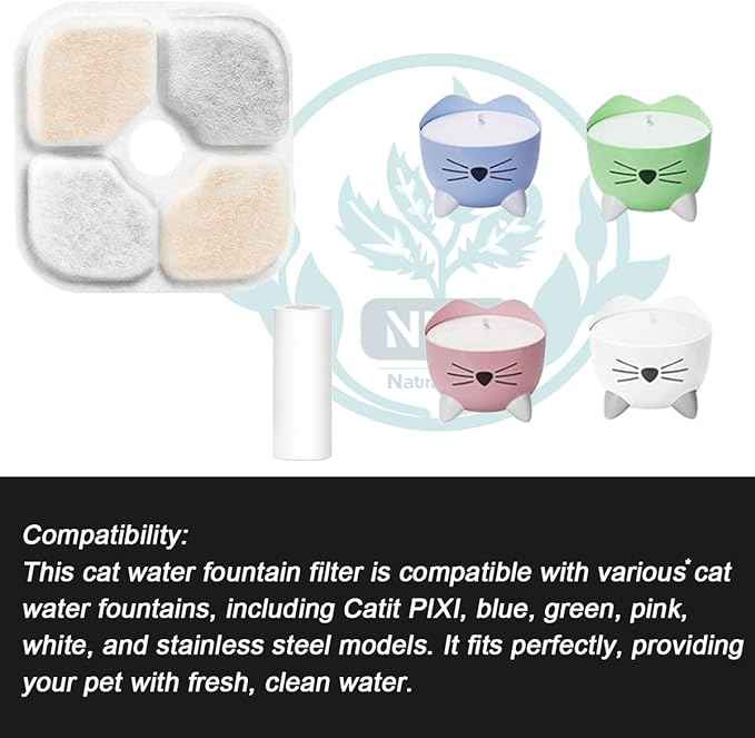 8-Pack Cat Water Fountain Filter for Catit Pixi Water Fountain Filter Replacement Triple Action Water Filter, 2 Pump Tubes 2 Hard Brush for pixi catit water fountain filter
