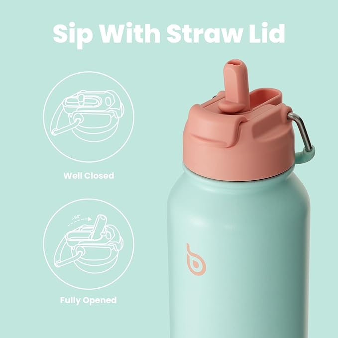 BOTTLE BOTTLE 32oz Insulated Water Bottle Stainless Steel Sport Water Bottle with Straw Dual-use Lid Design for Gym with Pill Box
