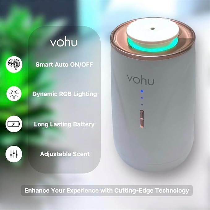 Smart Oil Diffuser – 2-in-1 for Car & Home, Waterless & Natural Aromatherapy, Auto-On Vibration Sensor, Quiet, USB-C Rechargeable, 2000mAh Battery