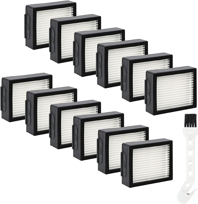 Filters Replacement for iRobot Roomba E I & J Series i7 i7+/plus i3 i3+ i4 i4+ i5 i5+ i6 i6+ i8 i8+ E5 E6 E7 Vacuum Cleaner Parts, 6 Pack High Efficiency Filters + 1 Cleaning Brush - AquaVibe