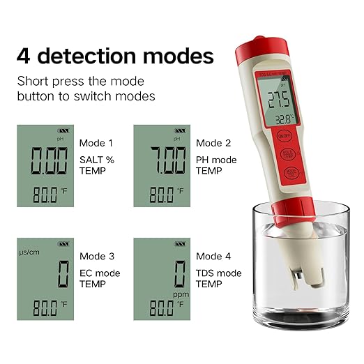 ZuanXin TDS Tester, 4 in 1 Tester with PH/TDS/EC/Temp, Pool PH Tester for Drinking Water, Swimming Pools, Hot Tubs, and Spas(red and White)
