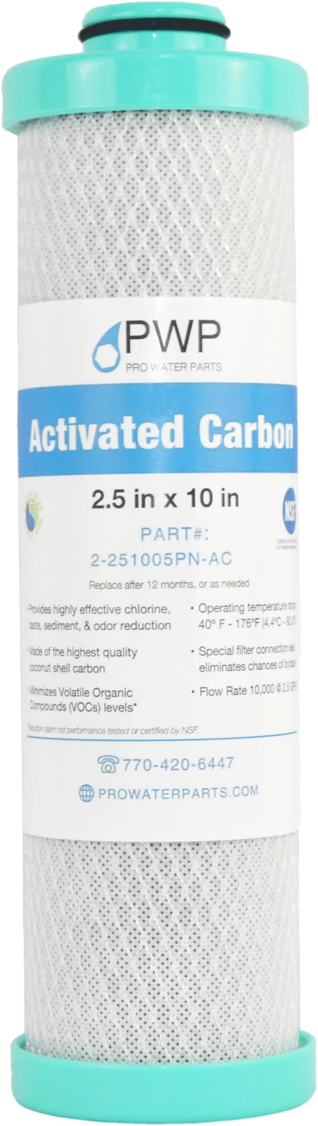 RV Water Filter System with Activated Carbon Filter 2.5X10 1/2" NPT Ports Replaces FRE-10H OEM
