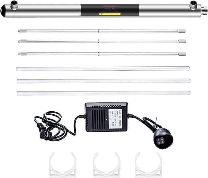 Geekpure Whole House Water Filter System– 55 W UV Water Purifier with 3 UV Filter + 3 Quartz Sleeve-Pack of 8