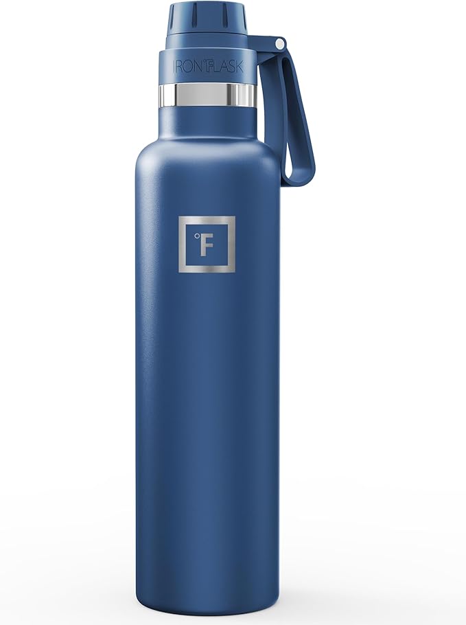 IRON °FLASK Camping & Hiking Hydration Flask with Spout, Narrow Mouth Insulated Stainless Steel Sports Water Bottle - Twilight Blue 24 oz - Spout (1 Lid)