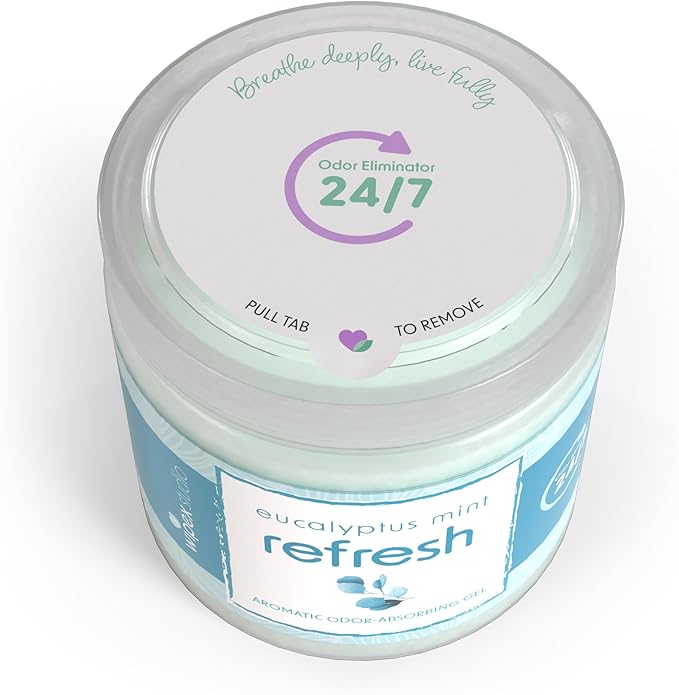 Wipex Odor Eliminator for Home - Eucalyptus & Mint Odor Absorber, 15 Oz Gel Jar, Long-Lasting Freshness, Ideal for Rooms, Offices, and Yoga Studios, Effective Odor Eliminator, 12pk