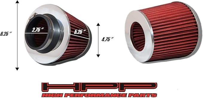 Cold Air Intake Red 2.75" / 70 mm Inlet Reusable Quality Universal Clamp On Cone Replacement Dry Air Filter