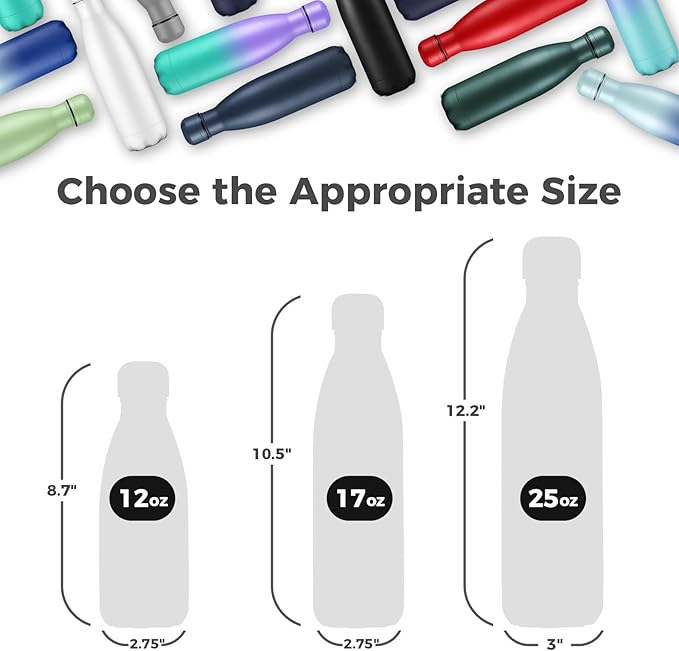 Volhoply 17oz Insulated Water Bottles MultiPack, BPA Free Water Bottle for Kids, Gym, Travel, Sports, Available in Packs of 1, 4, or 8（Assorted,4 Pack）