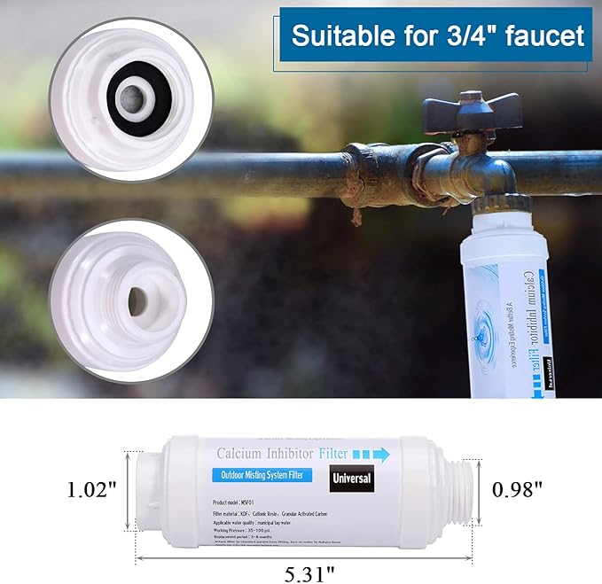 Mornajina 4 Pieces Calcium Inhibitor Filter, Outdoor Misting System Protector for Mist Nozzle, Preventing Scale Buildup from Clogging Up