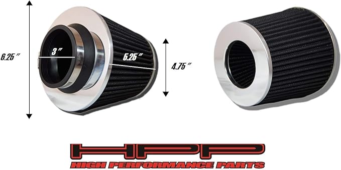 Cold Air Intake Black 3" / 76 mm Inlet Reusable Quality Universal Clamp On Cone Replacement Dry Air Filter