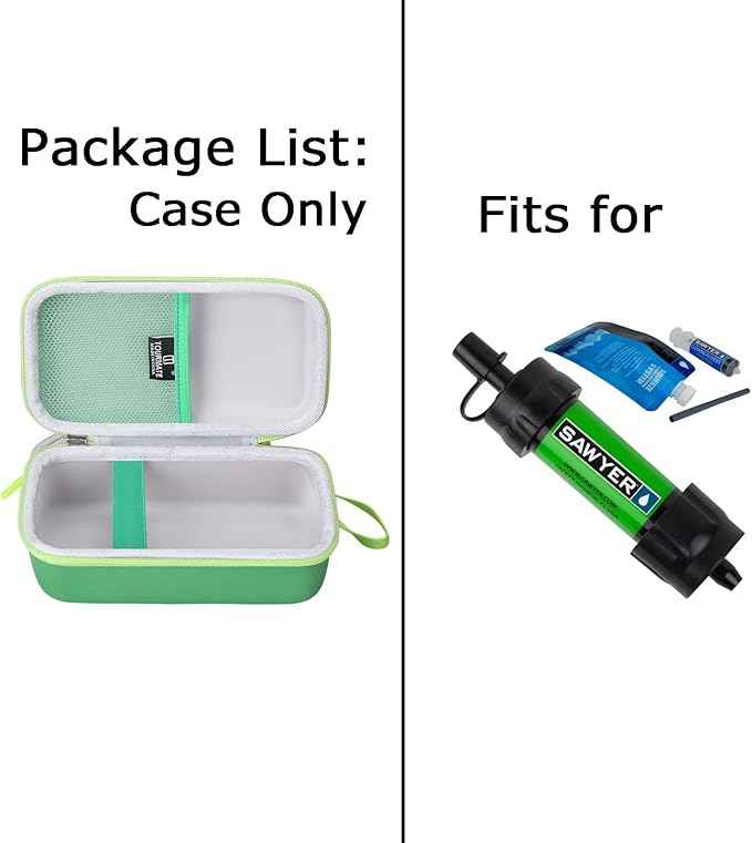 Water Filter for Sawyer Products Mini Water Filtration System, Protective Carrying for Drinking Straw, Squeeze Pouch and Other Accessories (Green)