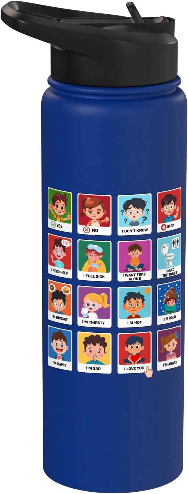 Autism Communication Cards Kids Emotions Speech Therapy AAC Stainless Steel Insulated Water Bottle
