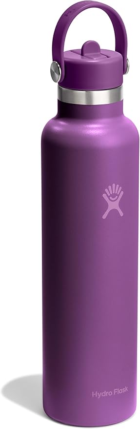 Hydro Flask Water Bottle - Insulated Stainless Steel - Straw Lid, Non Spill, Leakproof in 24 Oz Beachplum Purple