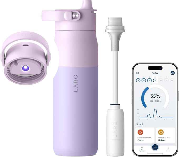 LARQ PureVis 2 Self Cleaning Water Bottle - UV Water Purifier with Filter Straw, Smart App Hydration Tracking, Insulated Stainless Steel