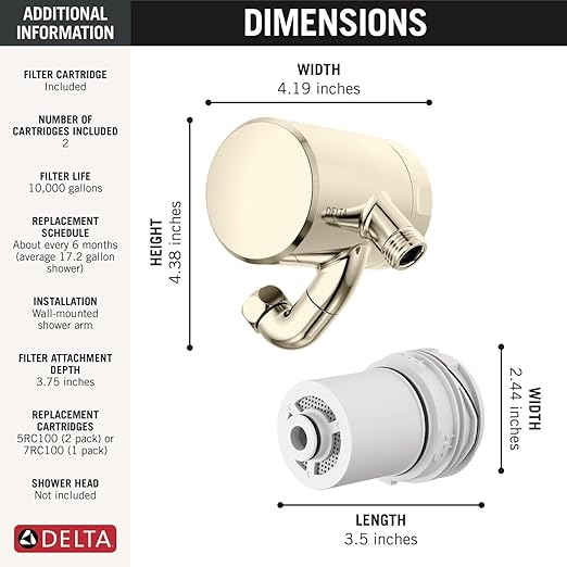 Delta Faucet Clarifi Premium Shower Filter Attachment Polished Nickel with Additional Filter Cartridge