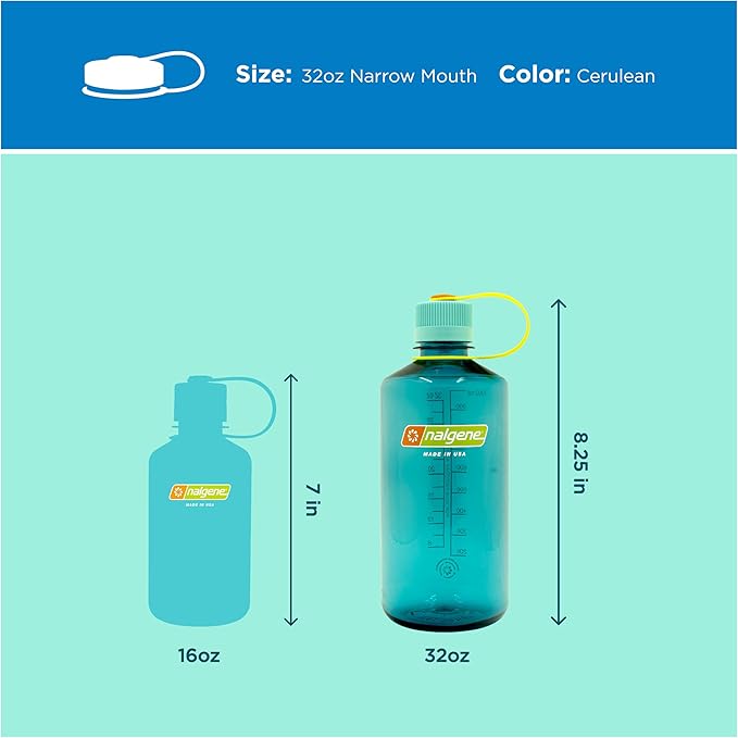 Nalgene 32 oz Narrow Mouth Water Bottle | BPA-Free, Durable & Leak Proof, Lightweight Bottle for Gym, Office & Travel, Cerulean Sustain