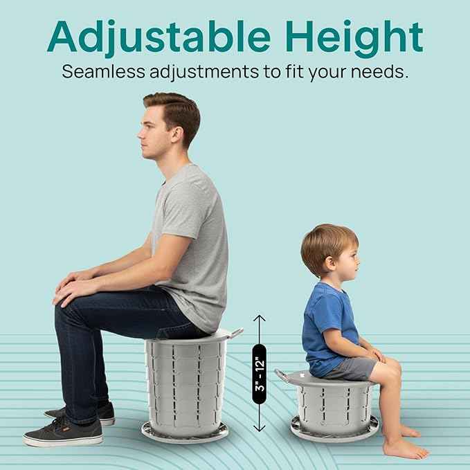 SereneLife Foldable Toilet Seat for Camping, Adjustable Height Portable Travel Potty with Lid, Carry Bag, Non-Slip Base, 331 lbs Capacity + 3-Pack Flushable Wipes, for Car, Hiking, Outdoor Use, Gray