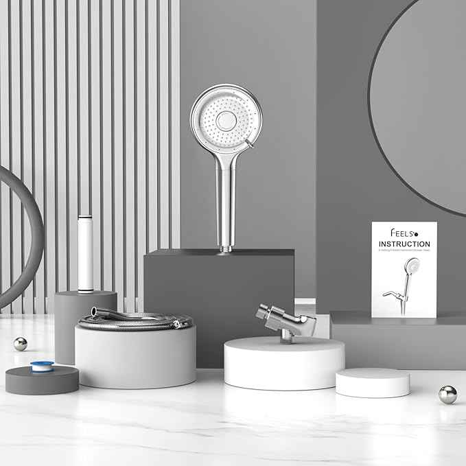 FEELSO Filtered Shower Head with Handheld, High Pressure 6 Spray Mode Showerhead with Filter, 15 Stages Water Softener Filters Beads for Hard Water-Remove Chlorine, Reduce Dry Itchy Skin, Extra Filter