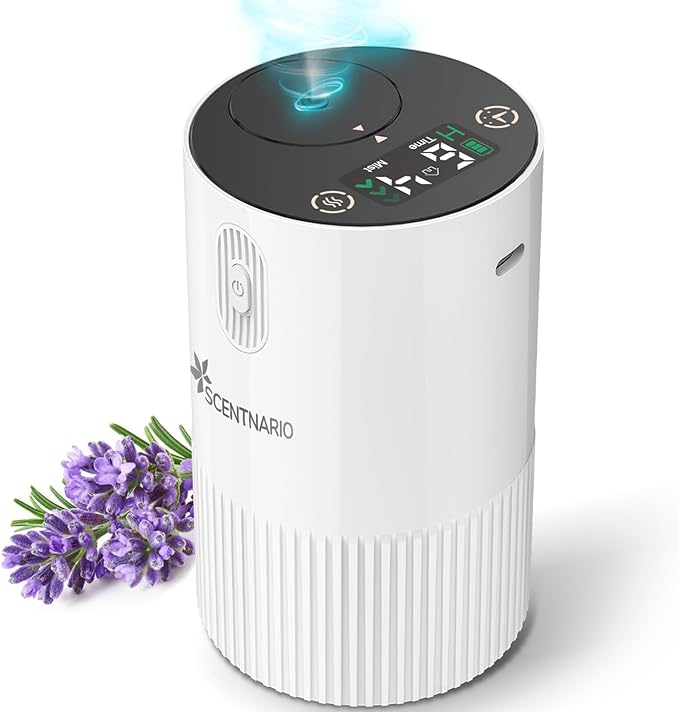 Waterless Diffuser for Essential Oil - Aromatherapy Diffuser for Home with Battery Indicator, Portable Scent Air Machine 1/2/3&Continuous Mist,Timer Function,500Sq.Ft Scent Coverage (Cream White)