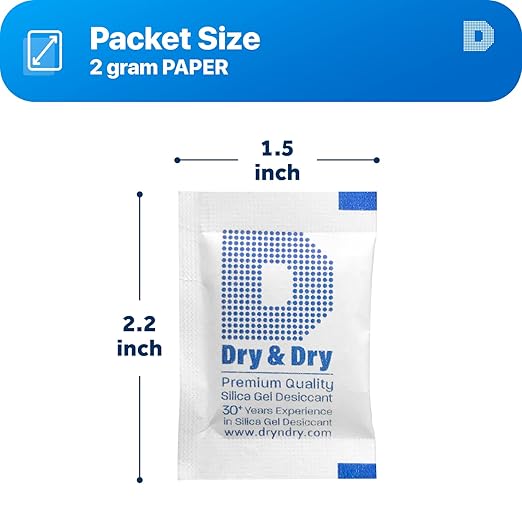 Dry & Dry 2 Gram [250 Packets] Food Grade Silica Gel Packs Desiccant Packs, Silica Packets - Rechargeable Silica Gel Packets, Desiccants, Silica Gel