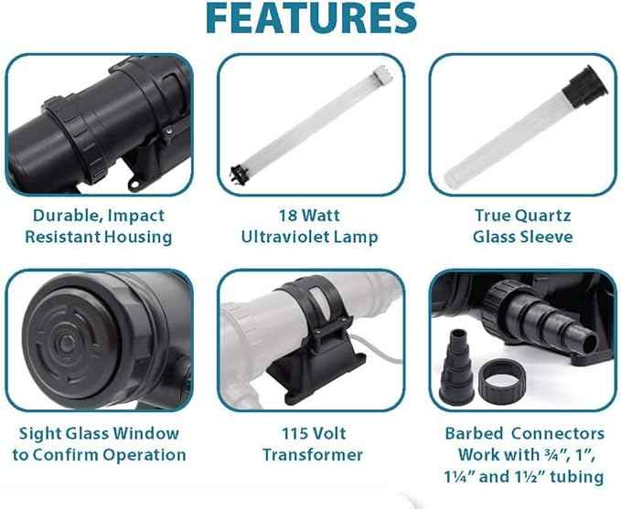 EasyPro PC18W PRO-Clear UV Clarifier / 18 Watt/Max. Flow Rate: 1800 GPH/Max/Pond: 2500 Gallons