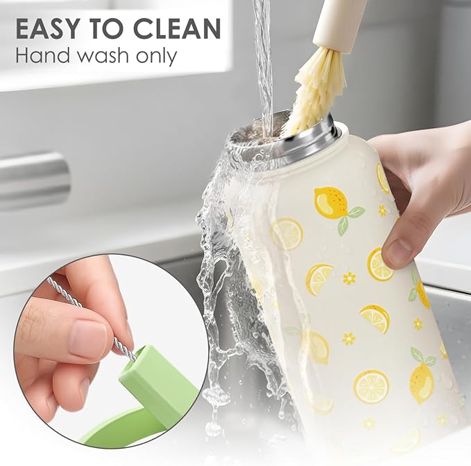 Lemon Water Bottle Stainless Steel 32oz with Lid & Straw, Insulated Bottles Gifts for Women Girls Friends Teens Birthday Christmas