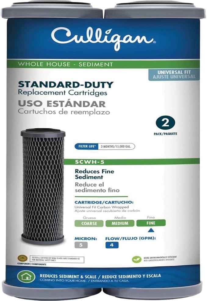 Culligan SCWH-5 Whole House Water Filter Cartridges - Standard-Duty Carbon Replacement Filter Reduces Sediment, Rust, Scale & Dirt for Clean Drinking Water or for Cooking, 15,000 Gallons, Pack of 2