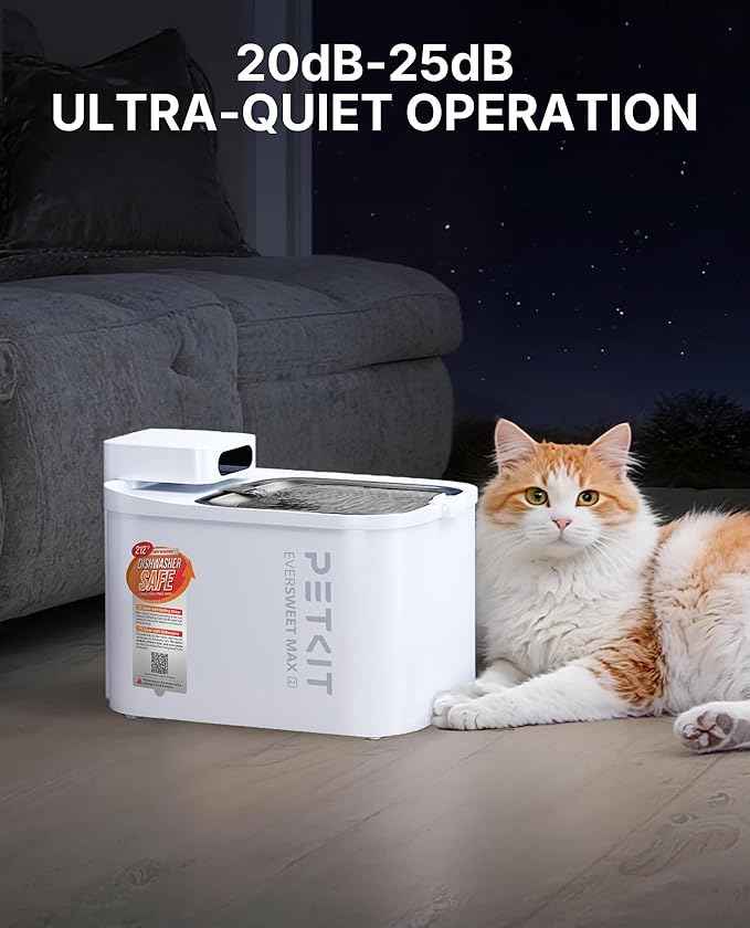 PETKIT Dishwasher Safe Cat Water Fountain, Cordless Automatic Cats Drinking Fountain with Motion Sensor, 101 oz/3L Pet Fountain for Cats Dogs Inside, Smart App Control & Stainless Steel Tray