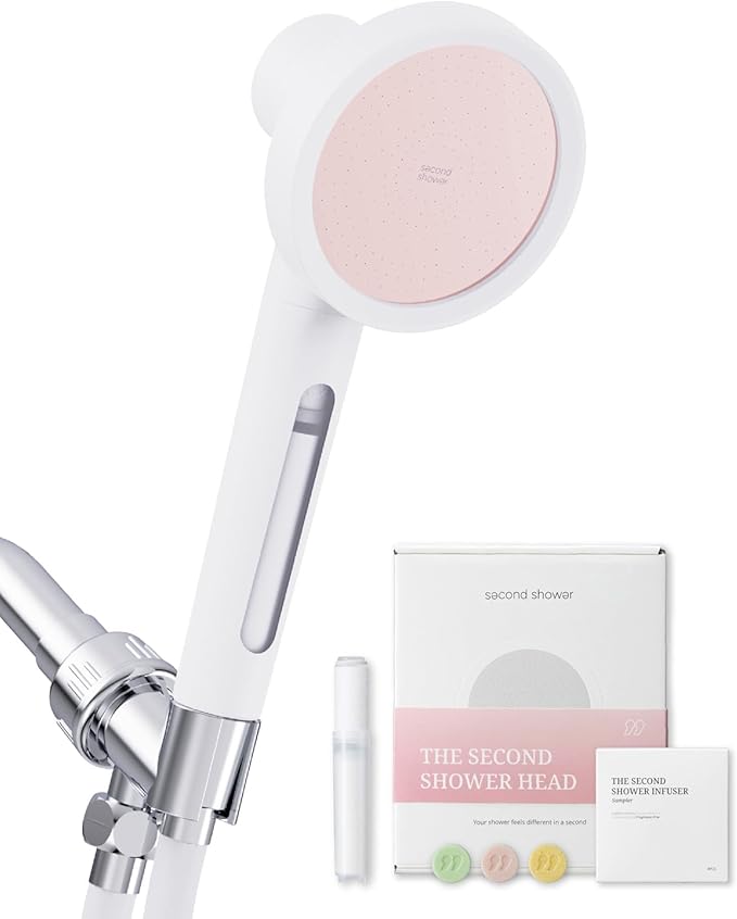 SecondShower Hand + 3 Pack Filter Set, Clinically Proven for Skin Health, High Pressure Handheld with NSF Certified Filtration for Hard Water, Eco Friendly Natural Vitamin C Filter (Blossom Pink)
