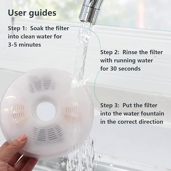 6 Pack Cat Water Fountain Filters for Catit, Triple Action Replacement Filters for Catit Flower Fountain and Catit Stainless Steel Fountain