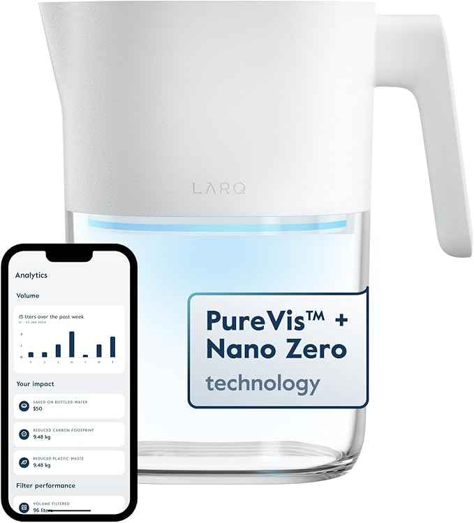 LARQ Hydrated Cheer Gift Set Pitcher PureVis 1.9L, Self-Cleaning UV Water Filter Pitcher for Tap and Drinking Water + Swig Top 34oz, Insulated Water Bottle With Built-In Silicone Handle