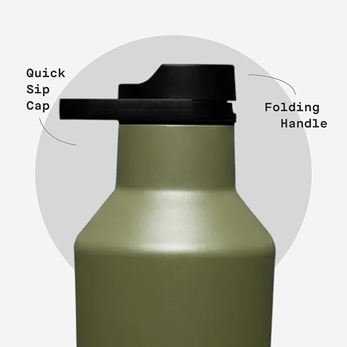 Corkcicle Sport Canteen - Keeps Drinks Cold 25 Hours - Stainless Steel Water Bottle - Triple-Insulated - Spill-Proof - Summer Drinkware Gift - Keeps Drinks Ice Cold - 20 oz - Olive