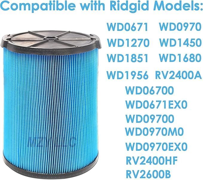 MZY LLC 1 Pack VF5000 Filter 3-Layer Pleated Fine Dust Filter for Ridgid Wet Dry Vacuums 5-20 Gallon WD1450 WD0970 WD1270 WD06700 WD1680 RV2400A - AquaVibe