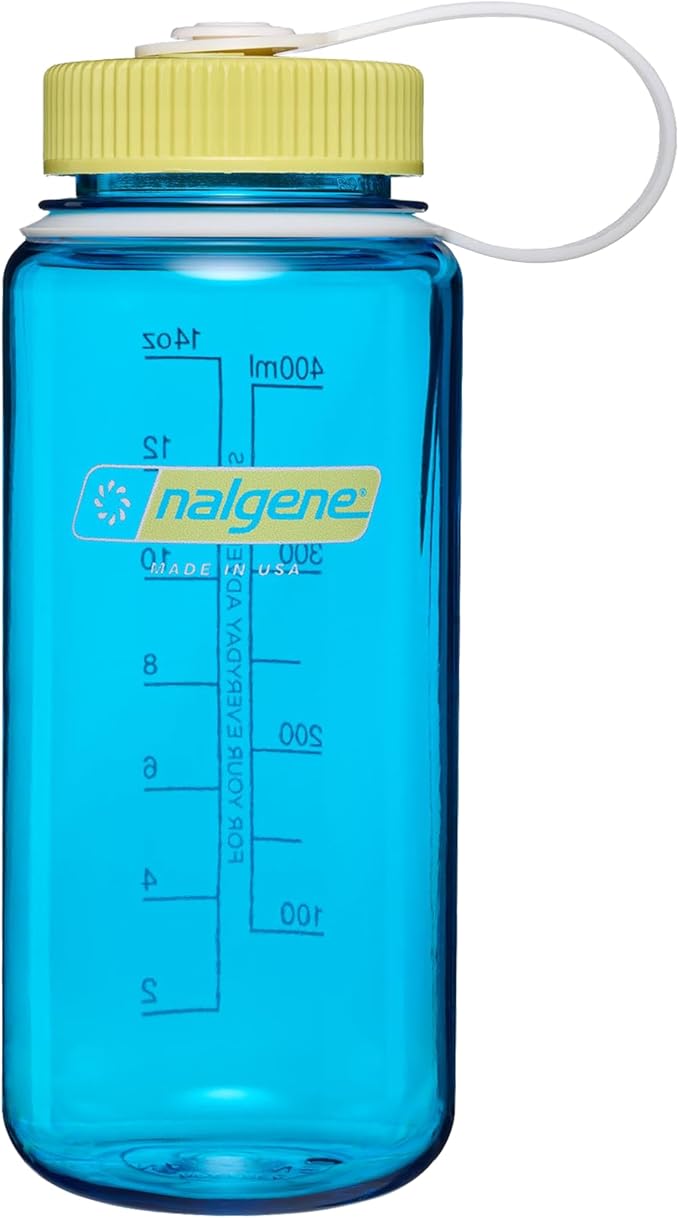 Nalgene 16 oz Wide Mouth Water Bottle | BPA-Free, Durable & Leak Proof, Lightweight, Fits In Cupholders – Thrill & Motion, Blue Atoll w/Endive