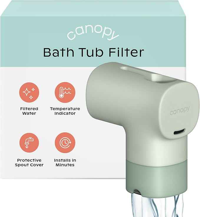 Canopy Baby Bath Tub Filter – Gentler Water Filtration for Delicate Skin | Reduces Chlorine & Irritants | BPA-Free Silicone Spout Cover | Easy Tool-Free Install | Activated Carbon Filtration