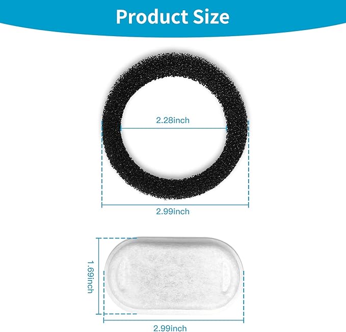 Cat Water Fountain Filters for 108/3.2L& 67oz/2L Stainless Steel Cat Fountain-Pet Water Dispenser, Replacement Filters for Pet Drinking Fountain(8 Filters&8 Sponges)