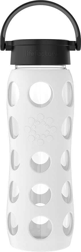 Lifefactory 22-Ounce BPA-Free Glass Water Bottle with Classic Cap and Protective Silicone Sleeve, White