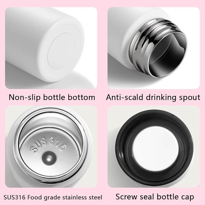 5 oz Mini Thermos Cute Water Bottle - Insulated Stainless Steel Bottle - Keeps Cold for 12 hours, Hot for 6 hours - Pink