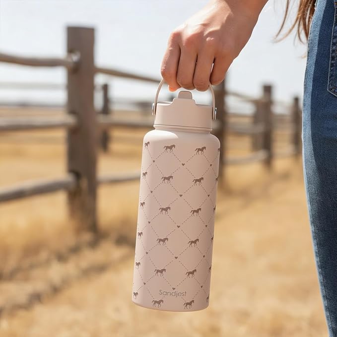 Horse Lover Gift for Women, Water Bottle Stainless Steel 32oz with Lid & Straw, Insulated Bottles Gifts for Girls Friends Teens Birthday Christmas