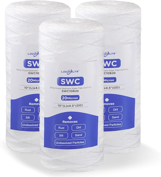 20 Micron 10" x 4.5" Whole House String Wound Sediment Well Water Filter Cartridge Replacement for CW25-BBS, SWC-45-1020, WP25BB97P, RS24, SP-WP25-BB, WH-HD200-C (Pack of 3)