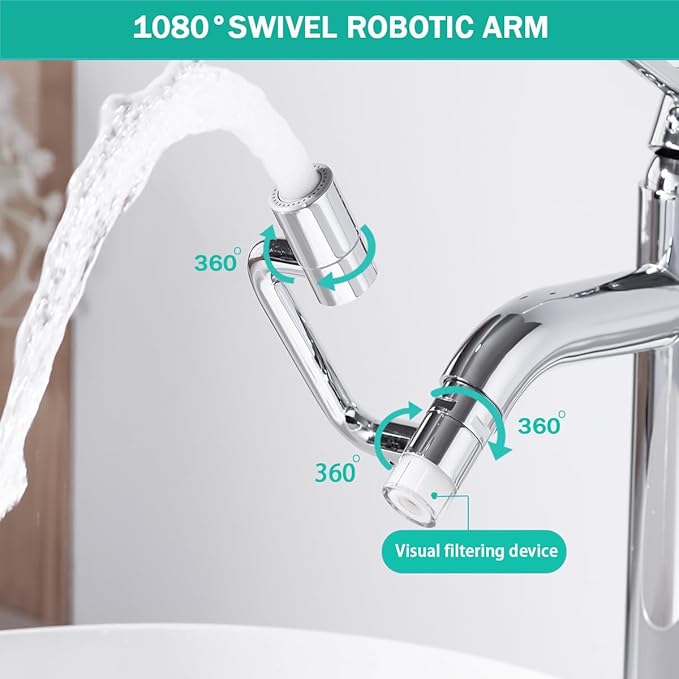 Water Filter for Sink- Faucet Extender-Rotatable Faucet Aerator-10pcs Cartridges,1080° Swivel Faucet Extender for Kitchen & Bathroom Sink,360° Rotating 2-Mode Swivel Aerator, Chrome