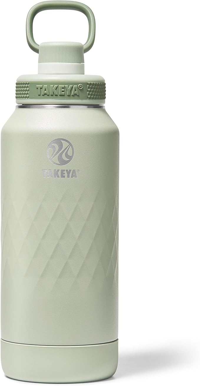 Takeya Sport 32 oz Triple-Insulated Stainless Steel Water Bottle, Spout Lid – Leakproof, Sweatproof, BPA-Free, Keeps Drinks Cold 36 Hrs, Hot 14 Hrs – Eucalyptus
