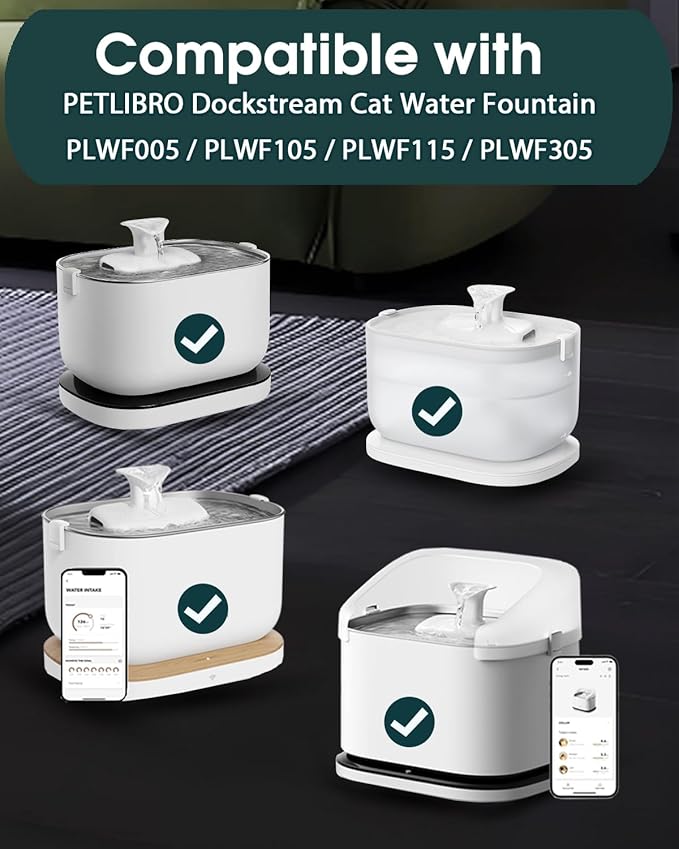 Cat Water Fountain Filter Replacements, Pet Replacement Water Filters for Petlibro Dockstream PLWF105 PLWF115 PLWF005 & Smart PLWF305, 24-Pack Filters Compatible with Petlibro Dockstream Fountain
