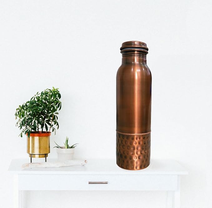Hammered Curved Copper Water Bottle 32 oz - Seamless Leak Proof Joint Less Water Bottle for Ayurvedic Benefits