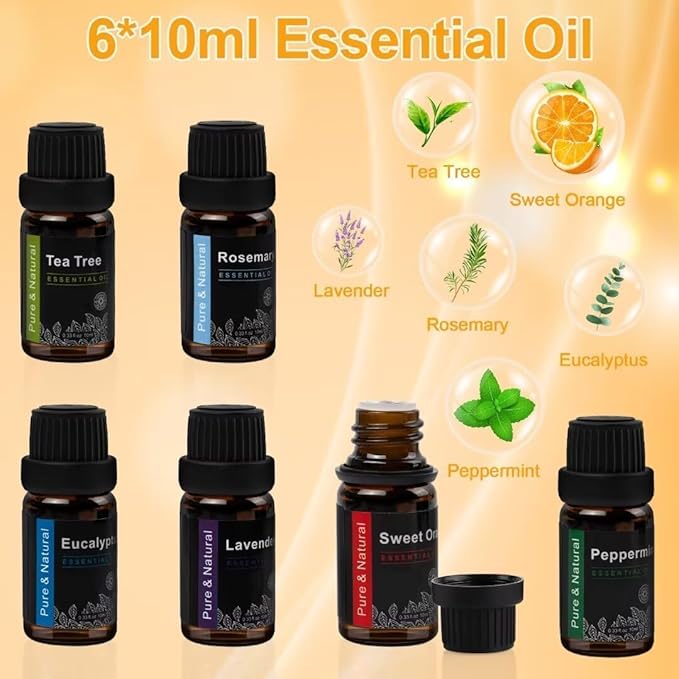Colorful Essential Oil Diffuser, Flame Oil Diffuser, 7 Colors Changing Oil Aromatherapy Diffuser, 200ml Cool Mist Ultrasonic Diffuser for Office, Home,Bedroom (Black)