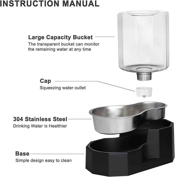 Sfozstra Large Dog Water Dispenser: 5L Automatic Gravity Water Feeder - Dishwasher-Safe Stainless Steel Bowl - Easy Clean - No Power Needed - for Cats & Small Dogs - Kitchen Corner/Crate Area